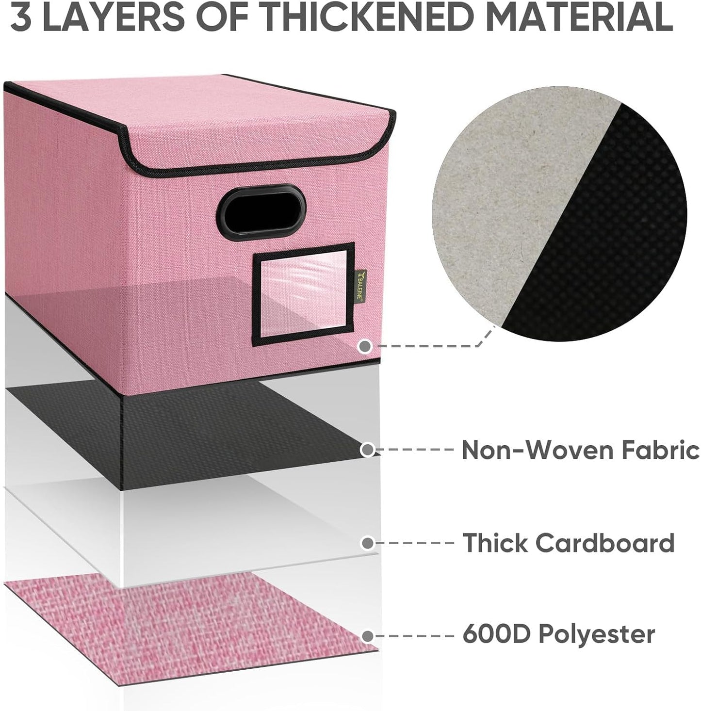 BALEINE File Organizer Box with Lid, Collapsible File Folder Organizer with Plastic Slide, Hanging File Folder Box for Office Document Storage (2 Pack, Pink)