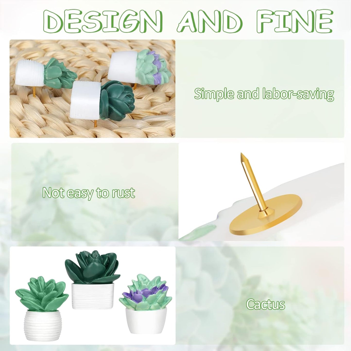 20 Pieces Cute Succulent Plants Decorative Push Pins Colorful Floret Thumbtacks for Photo Wall, Feature Wall, Whiteboard, Cork Board, Map, Bulletin Board, Office or Home (Three Assorted Styles)