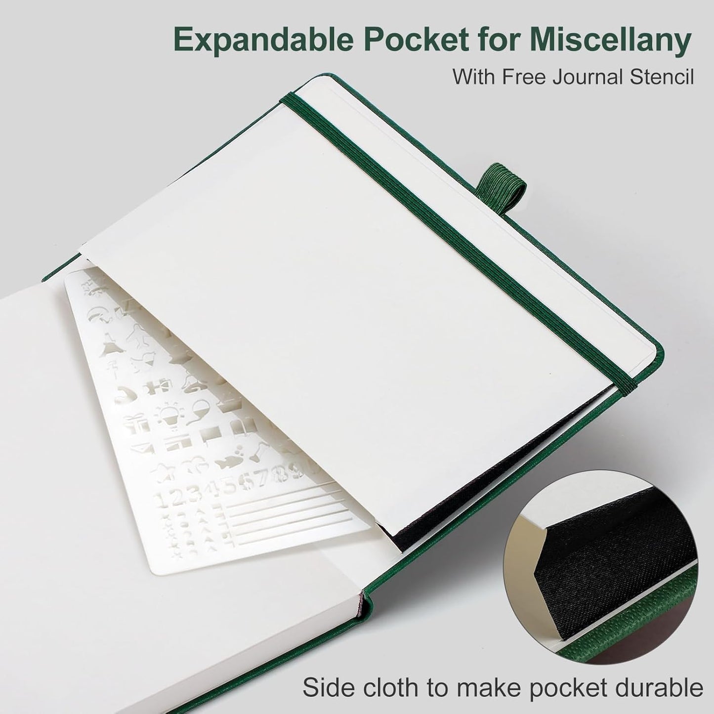 AHGXG Bullet Dotted Journal - Dot Grid Notebook Journal, 120 GSM Thick Acid-Free Paper, A5 Dotted Notebook 160 Pages, Leather Hardcover, Inner Pocket, Journal Stencil, 5.7'' × 8.3'' - Green