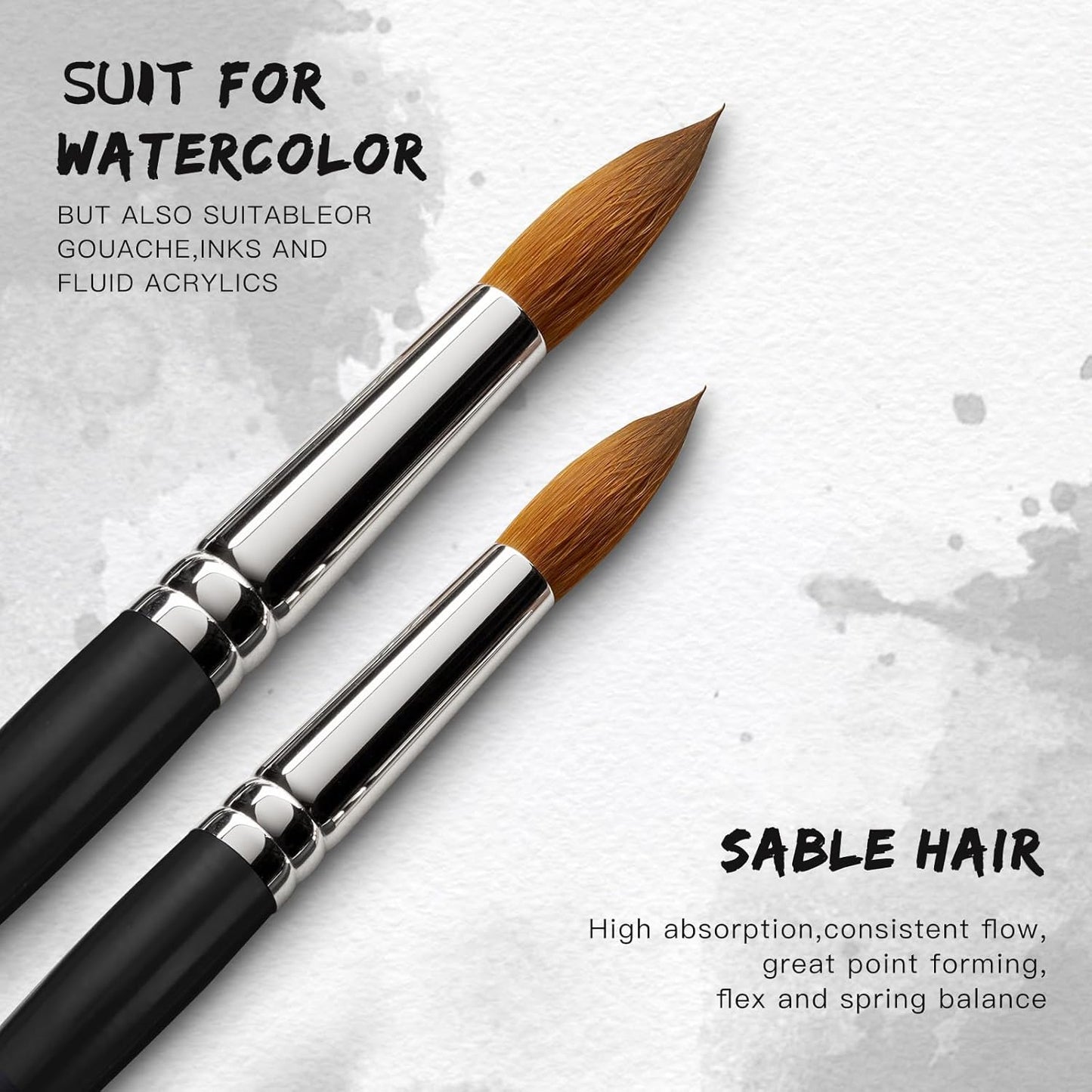 Watercolor Brushes Professional Set, 10 Artist Brushes Watercolor Paint Brushes, Golden Maple Sable Brush Paint Brushes-Round Tip, Flats, Dagger, Oval Wash for Detail Painting, Water Color, Gouache