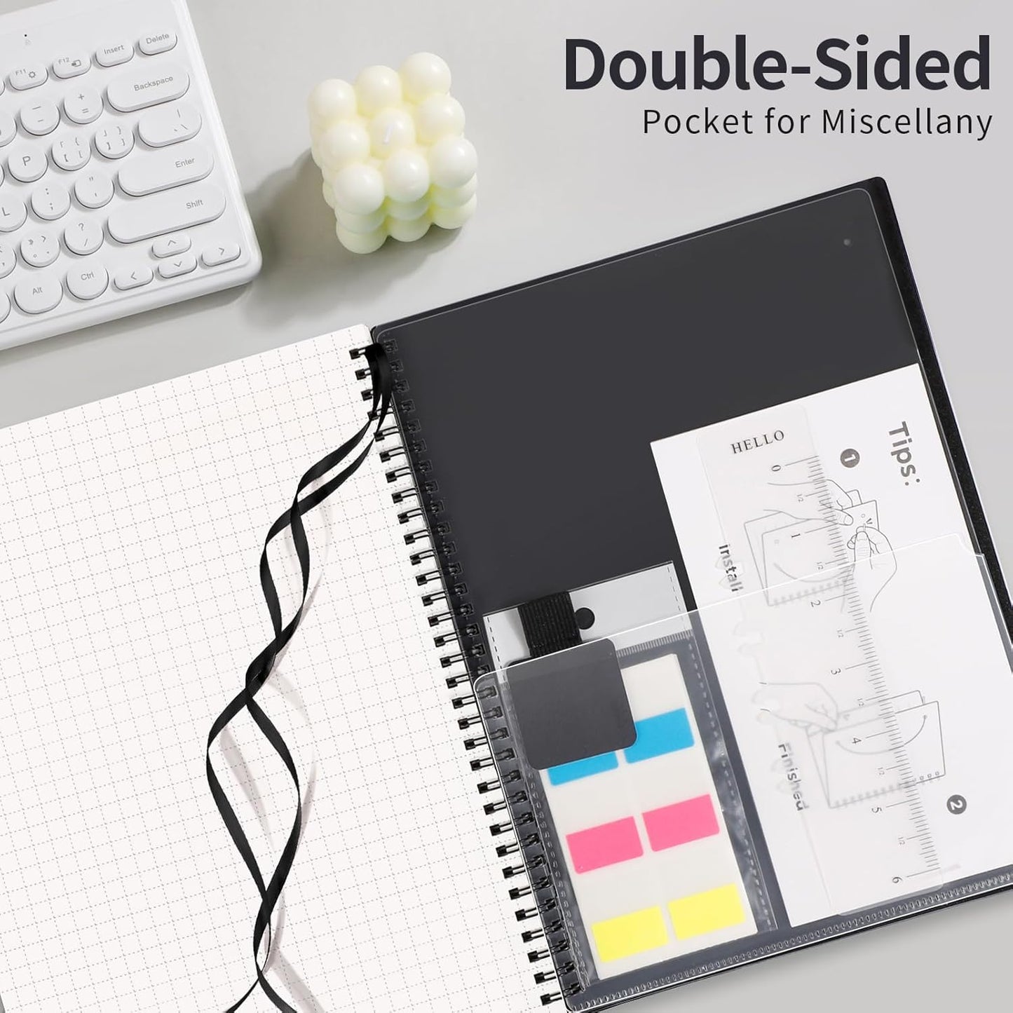 AHGXG Graph Paper Notebook - Spiral Notebook 8.5" x 11", A4 Large Graph Notebook, 100 gsm Thick Grid Paper, Waterproof Plastic Cover Journals for School Writing Engineering Math, Black