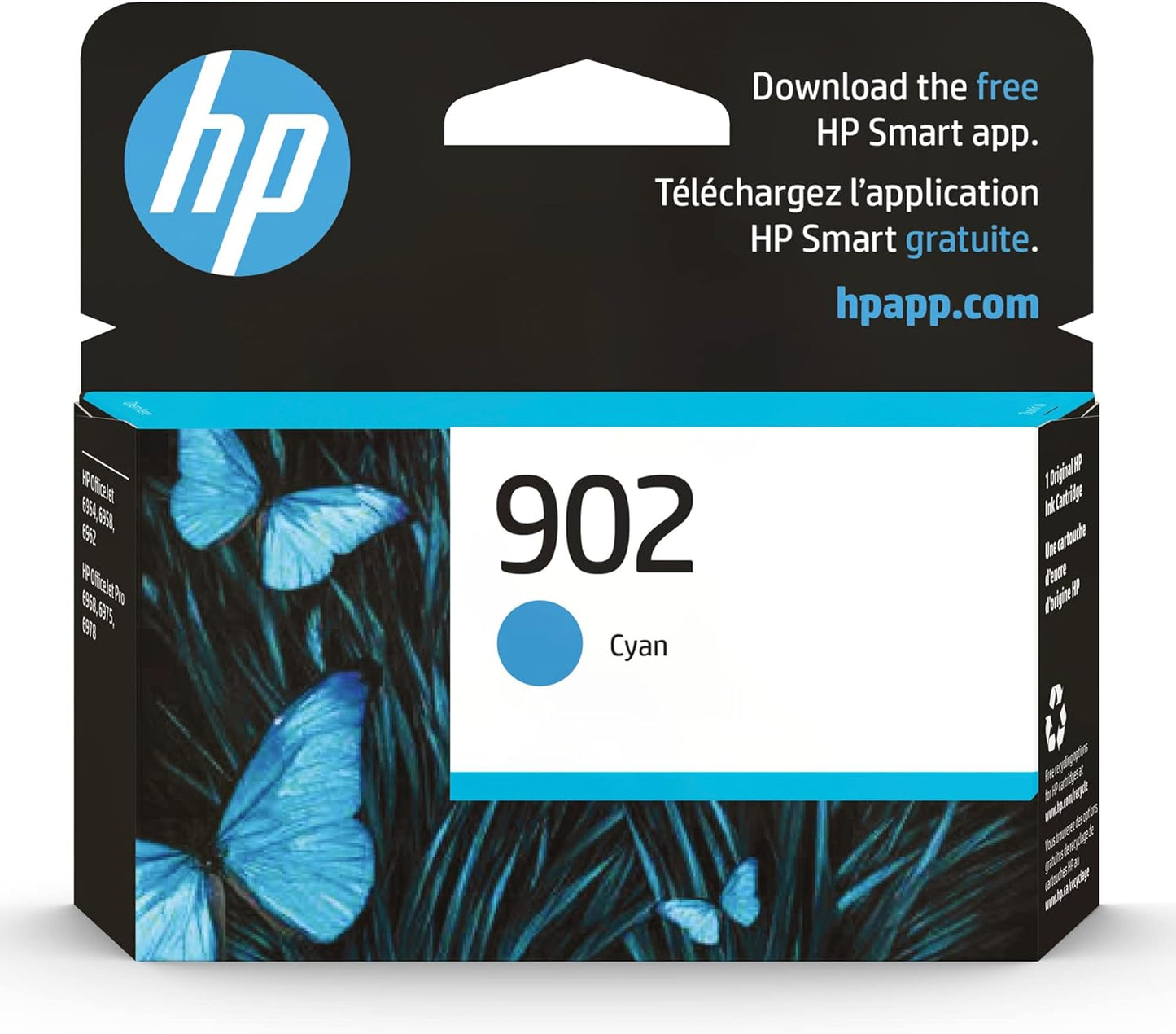 HP 902 Cyan Ink Cartridge | Works with HP OfficeJet 6950, 6960 Series, HP OfficeJet Pro 6960, 6970 Series | Eligible for Instant Ink | T6L86AN