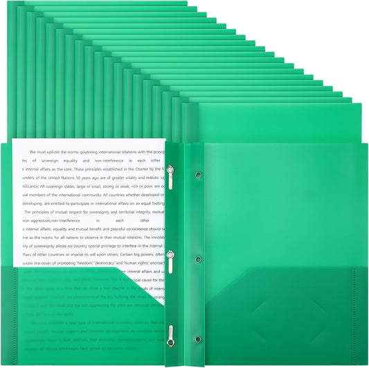 Patelai 48 Pcs Plastic Folders with 2 Pockets and 3 Prongs Home Folders with Card Slot Letter Size Heavy Duty Report Covers for Back to School(Green,Classic)