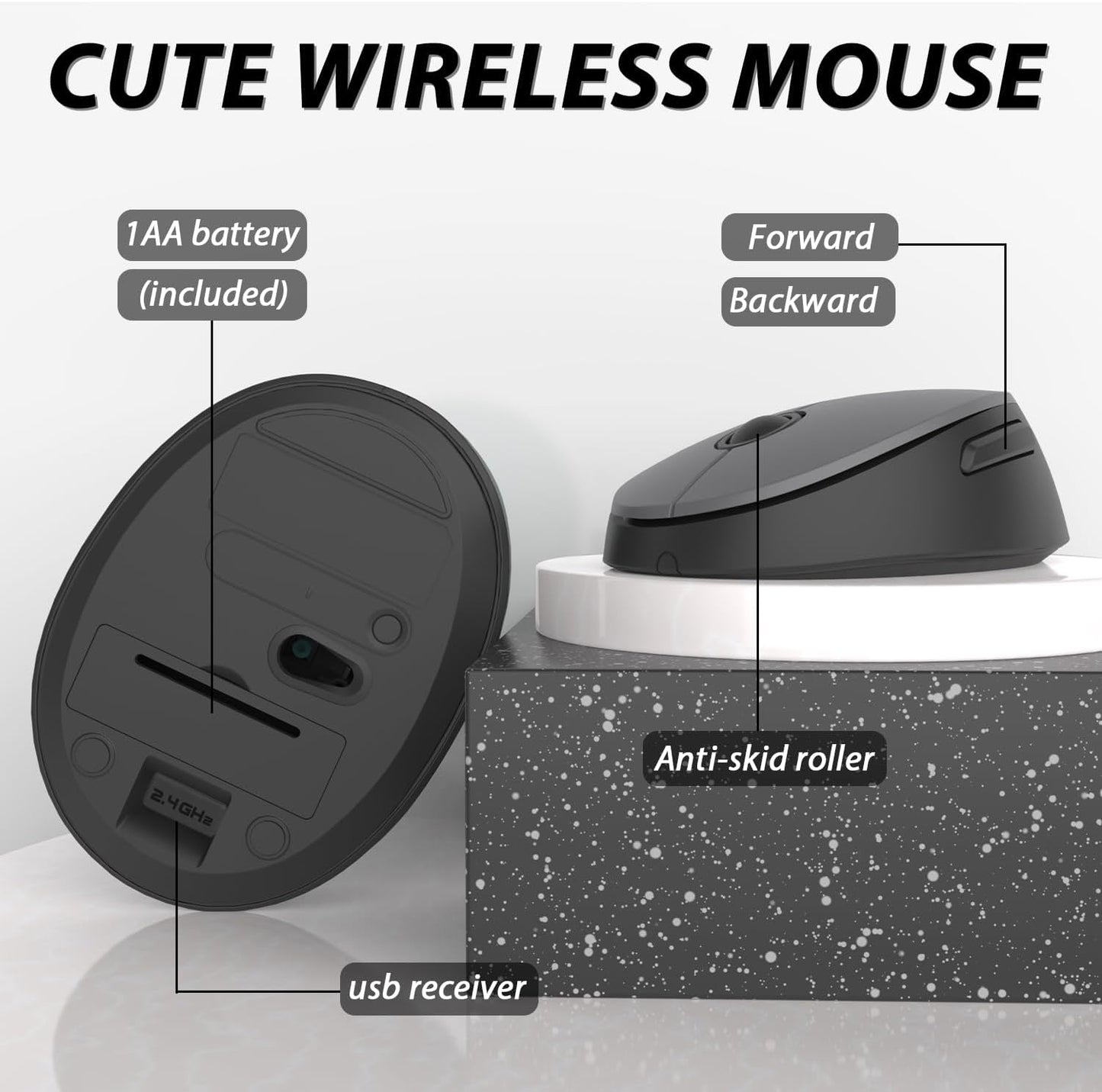 Wireless Keyboard and Mouse, KOOTOP Cute Keyboard and Mouse, 2.4G Wireless Keyboard with Retro Round Keycap for PC, Mac, Laptop,Tablet,Computer Windows (Grey)