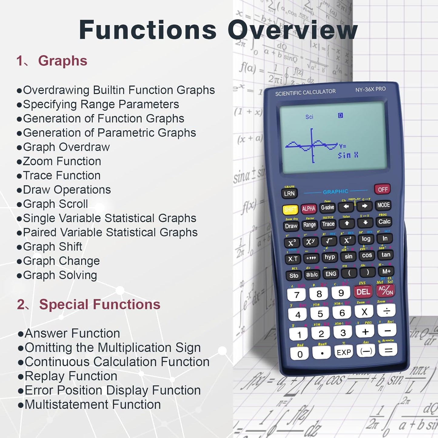 Graphing Scientific Calculators ROATEE 36X Pro Office Calculators for High School with 360 Functions Financial Calculator Desktop, 3-in 14 Digit Display Office Supplies for Student Teacher Engineer