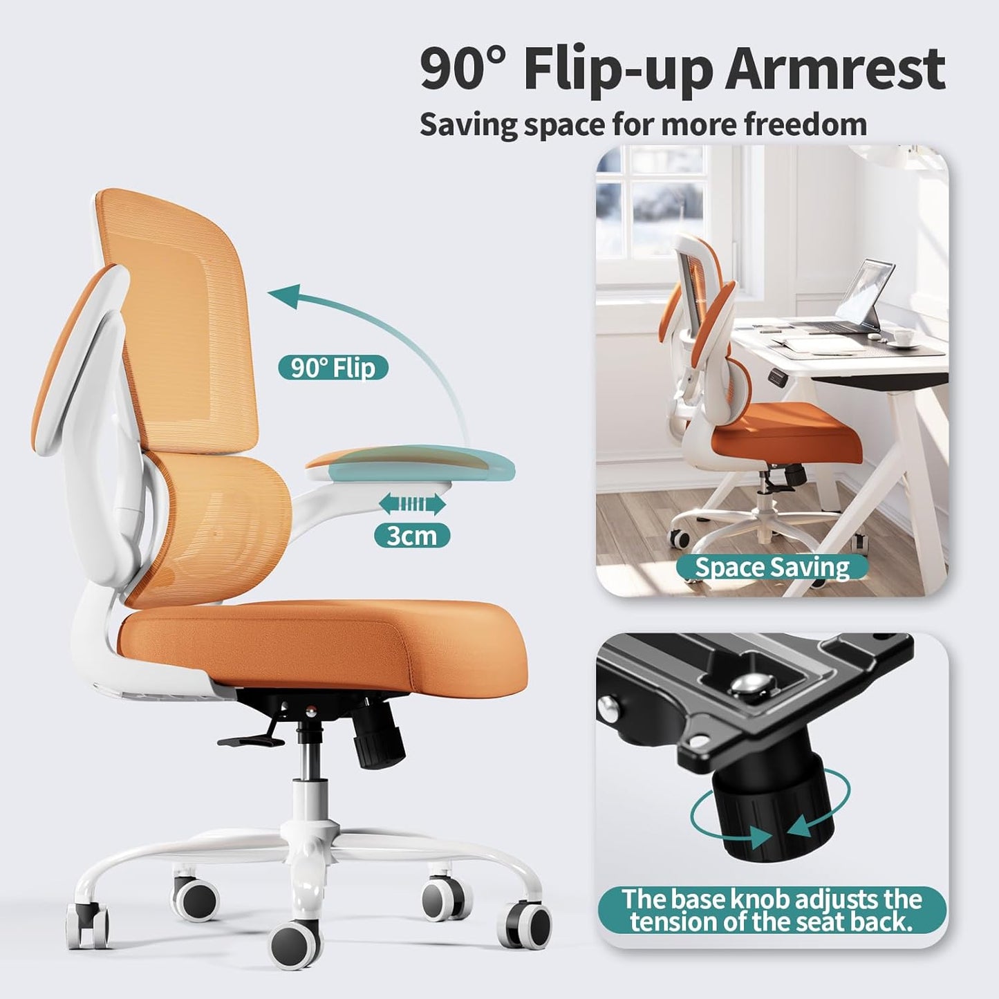 TRALT Office Chair - Ergonomic Desk Chair with Adjustable Lumbar Support, Mesh Computer Chair, Executive Chairs for Home Office Comfortable Lumbar Support (Orange)