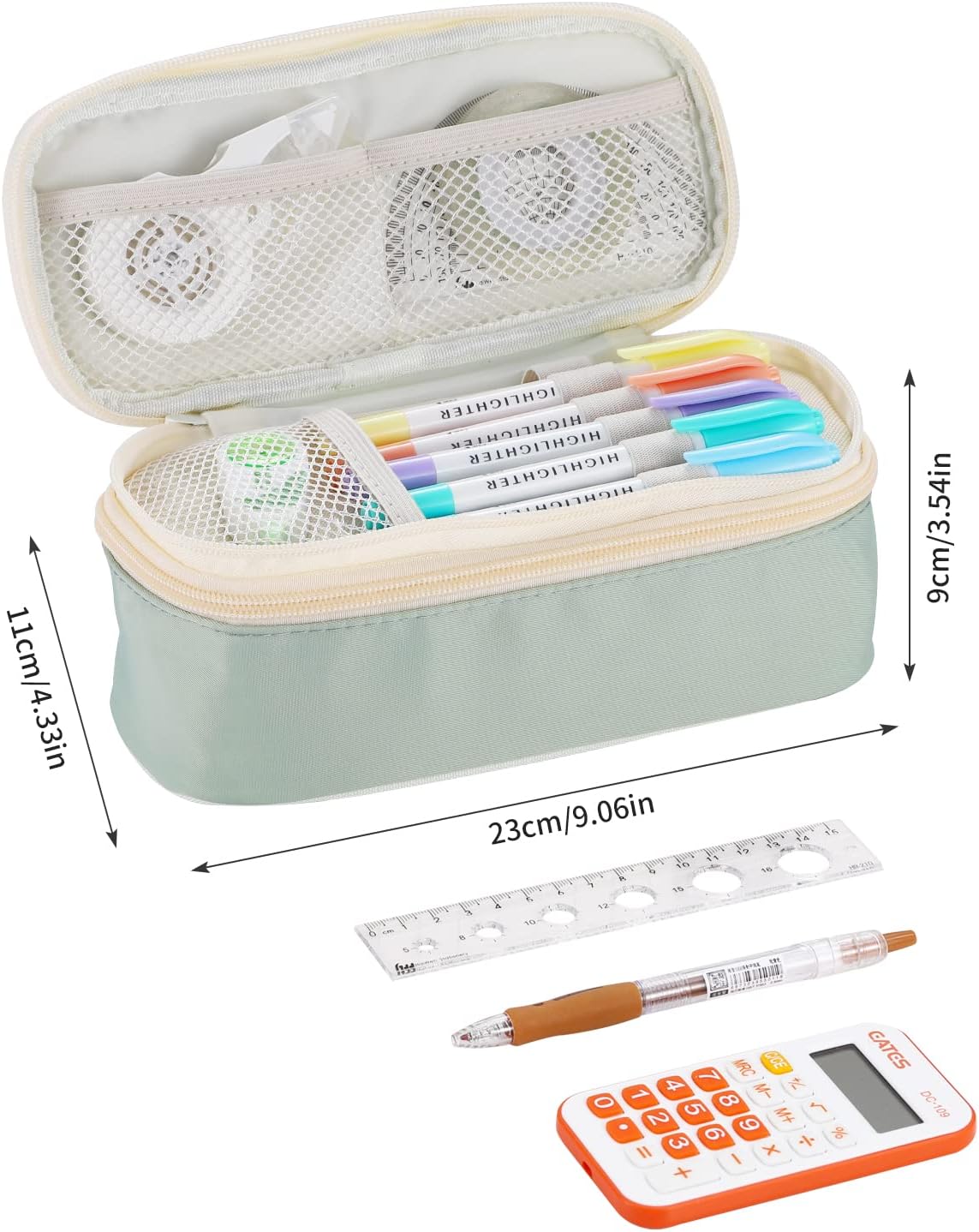 Big Pencil Case Large Capacity Pencil Bag with Zipper Pencil Pouch for Girls Boys Kids Adults Stationery Pencil Pen Case Organizer for School Office Green