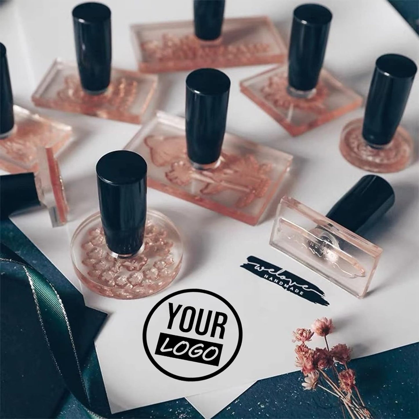 Custom Stamp with Logo Text - Personalized Rubber Stamp with Handle - Address Stamps for Business or Crafting - Rectangle 1"x2"