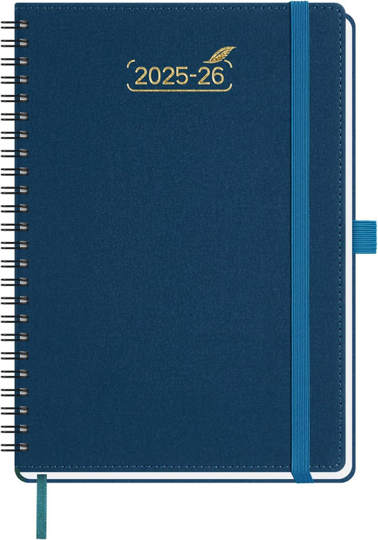 BEZEND Weekly Planner 2025-2026 with 2 Columns, 5.8" x 8.5" Academic Calendar 18 Months (Jul 25-Dec 26) Life Work Appointment Book with Monthly Tab, PU Leather Softcover Spiral - Prussian Blue