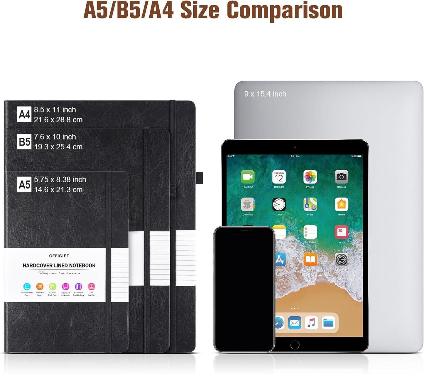 Lined Journal Notebook, Large A5 Hardcover Leather Journal, 312 Numbered Pages Work Notebook, 100gsm Thick Paper, College Ruled Notebook for Women Men School Office, 5.75" x 8.38", Brown