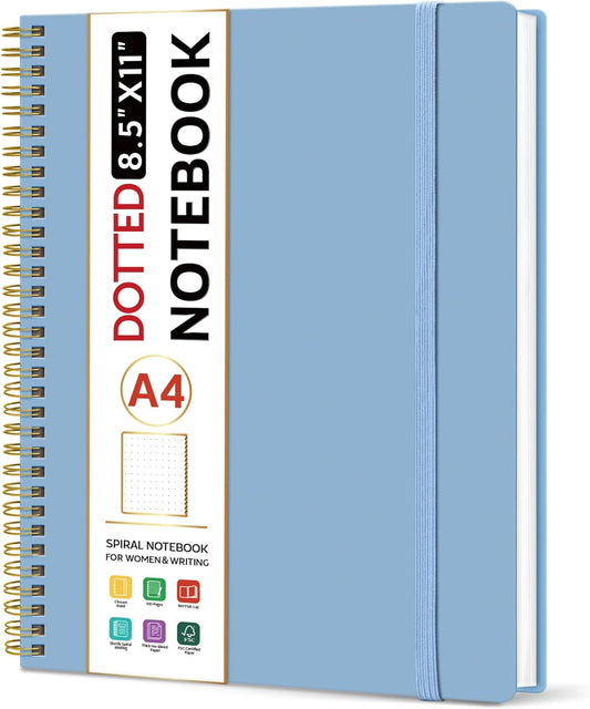 Taja Spiral Dotted Notebook, 8.5"x11" Notebooks for Work, Large A4 Journal for Women & Men, Bullet Dotted Journal, Journaling Notebook for Writing, Plastic Cover Spiral Journal, Blue