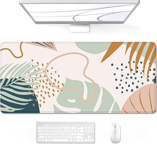 Auhoahsil Large Mouse Pad, XXL Gaming Mousepad, Desk Mat for Desktop, Thick Rubber, Big & Long Size, Stitched Edges, Full Desk Pad for Laptop & Computer, Extended 31.5 x 11.8 in, Boho Leaves
