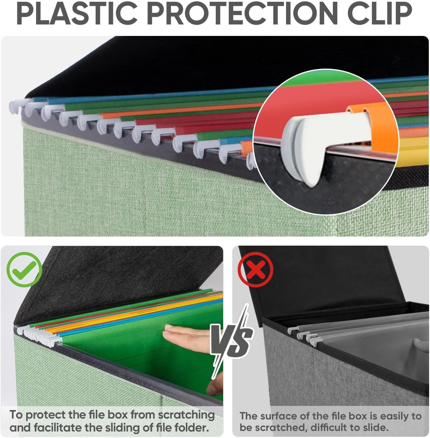 BALEINE File Organizer Box with Lid, Collapsible File Folder Organizer with Plastic Slide, Hanging File Folder Box for Office Document Storage (2 Pack, Green)