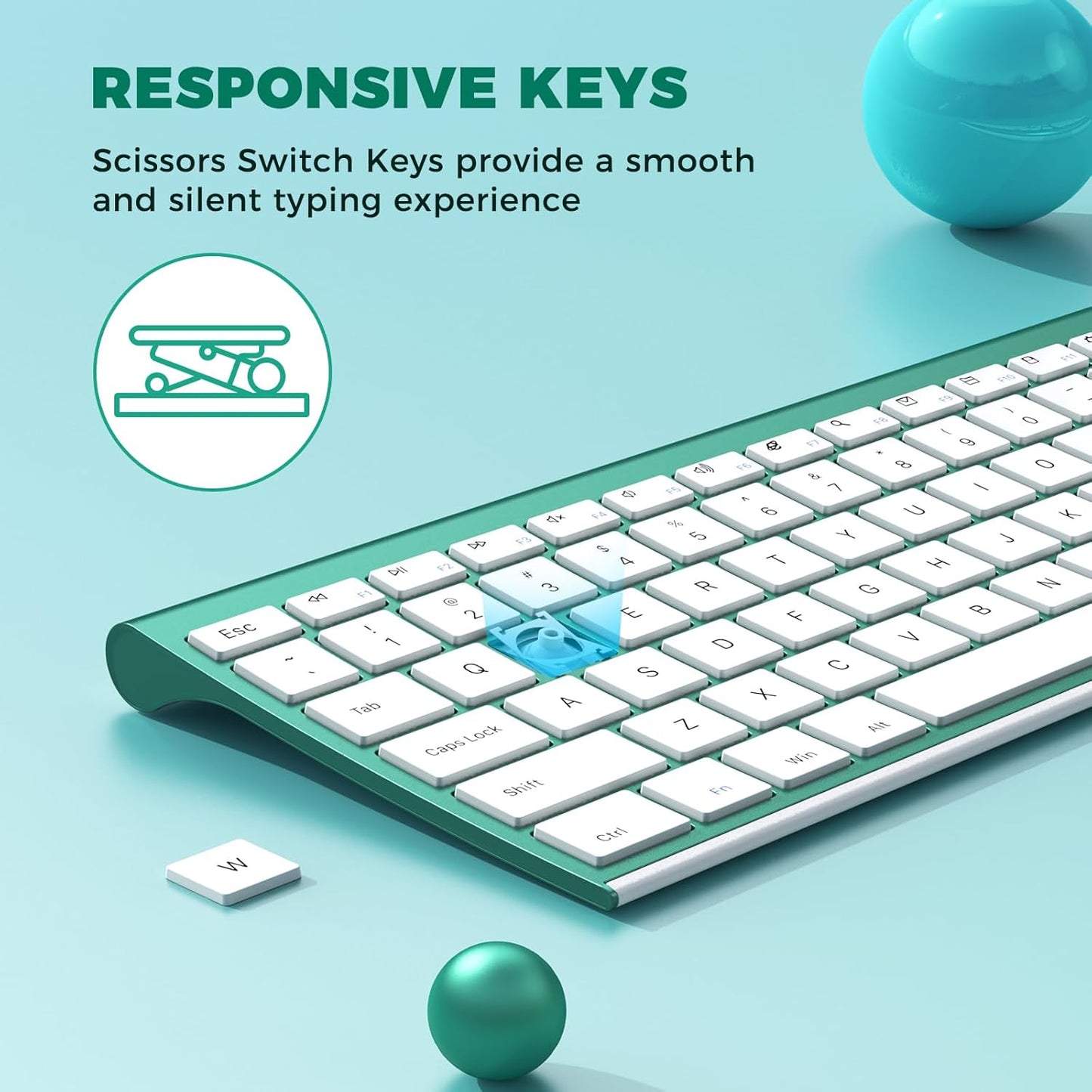 Wireless Keyboard and Mouse, Vssoplor 2.4GHz Rechargeable Compact Quiet Full-Size Keyboard and Mouse Combo with Nano USB Receiver for Windows, Laptop, PC, Notebook-Blackish Green