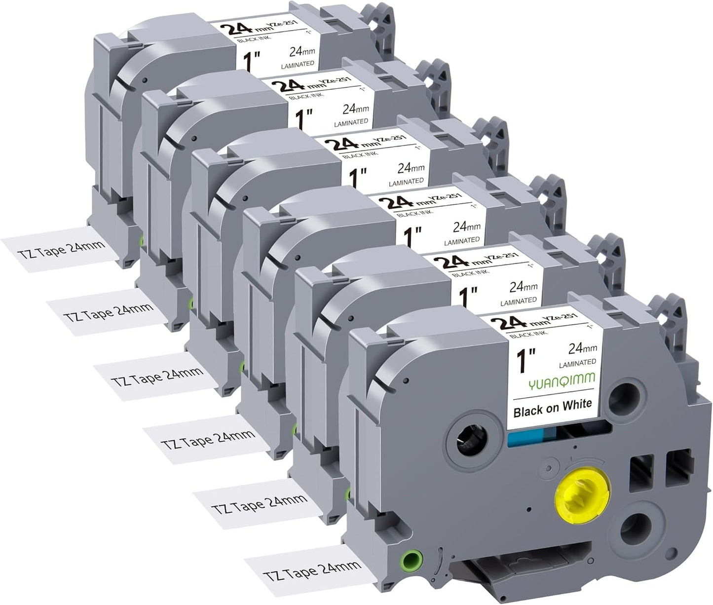 6-Pack TZe251 24mm Lable Tape Compatible with Brother TZe-251 TZe 24mm 0.94 Laminated White Tape TZ-251 Replacement for Brother PTouch PTD600 PT-P710BT Label Maker