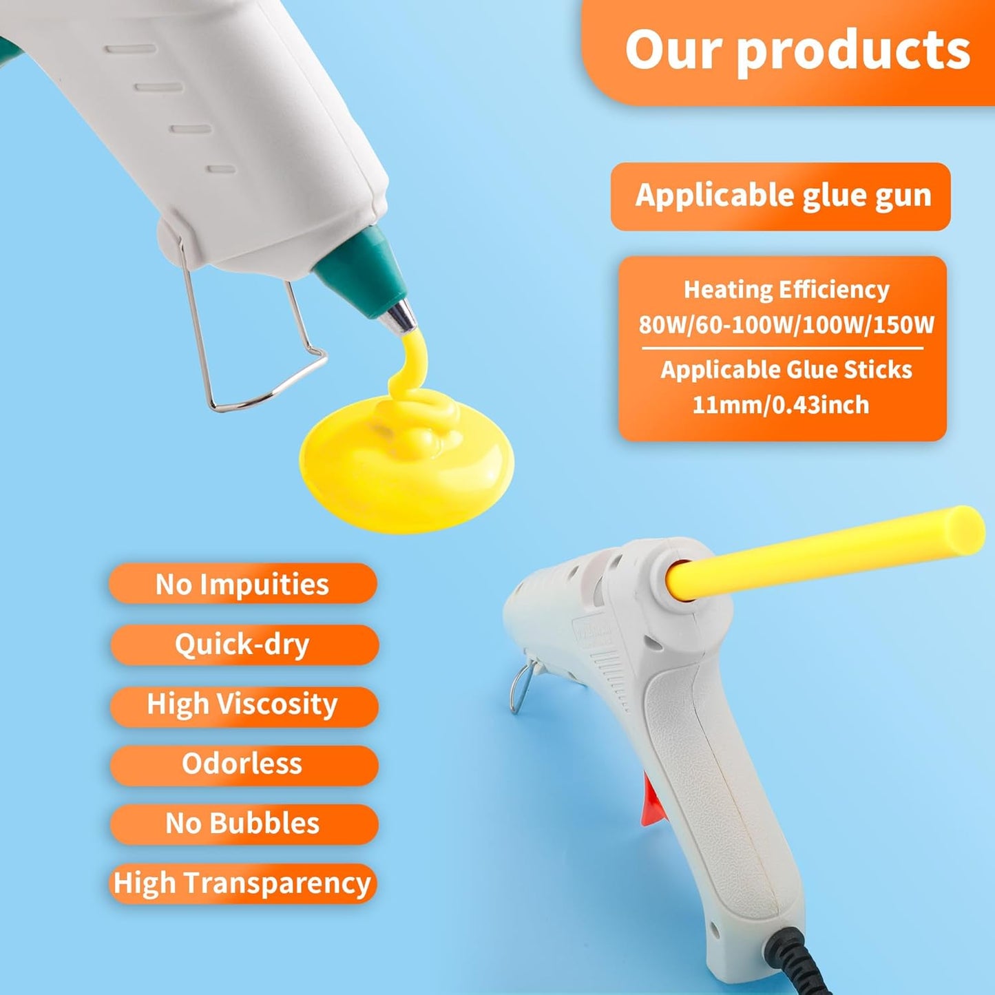 MATUFF Yellow hot Glue Sticks Full Size 0.43” Dia x 8” Long, 52 pcs Hot melt Adhesive Glue Sticks, All-Purpose Colored Glue Gun Sticks for Christmas Decoration Crafts Arts School Home Repair Bonding