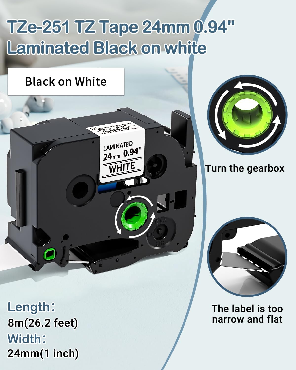 Markdomain Compatible TZe-251 TZe TZ 24mm 0.94 Black on White Label Tape Replacement for Brother PTD600 PTD600VP PTP700 PTP710BT PTP750W P Touch 24mm.94 White TZE251 TZ-251 Label Refills, 6-Pack