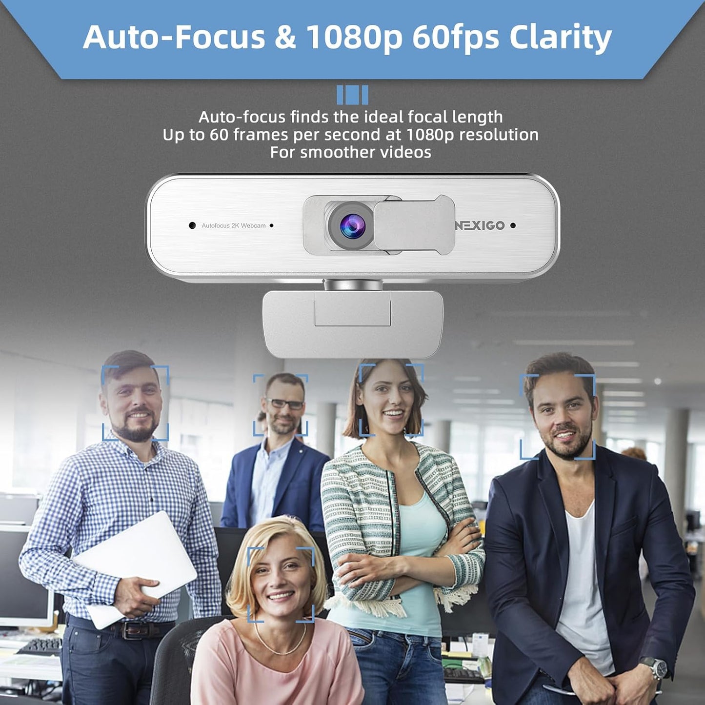 NexiGo N940P 2K Zoomable Webcam with Remote and Software Controls | Sony Starvis Sensor | 1080P@60FPS | 3X Zoom | Dual Stereo Microphone, for Zoom/Skype/Teams/Webex (Silver)