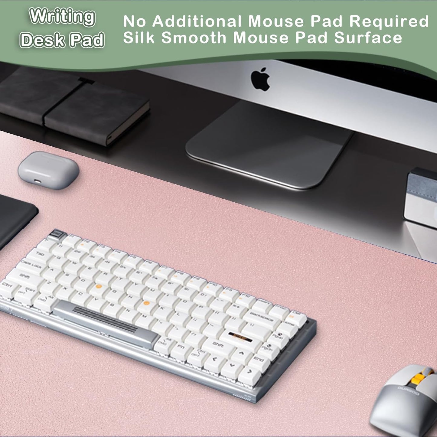 Boutilon Leather Desk Pad Protector,Non-Slip Mouse Pad,Laptop Desk Pad,Office Mouse Mat,Waterproof Leather Desk Blotter,Desk Writing Pad for Office and Home (S-Pink,24"x 14")