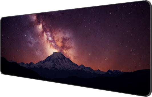 Dynippy Thin Extended Gaming Mouse Pad （31.5 * 11.8 * 0.08 inch） with Stitched Edges Large Mousepad Long XXL Keyboard and Mouse pad Desk Mat for Gaming Office & Home - Mountain Under The Starry Sky