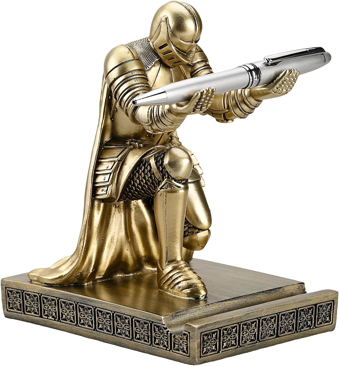 Windbreaker Soldier Knight Pen Holder Personalized Desk Accessory, Mobile Phone & Gaming Controller Holder, Device Stand Gift for Medieval Enthusiasts (Bronze)