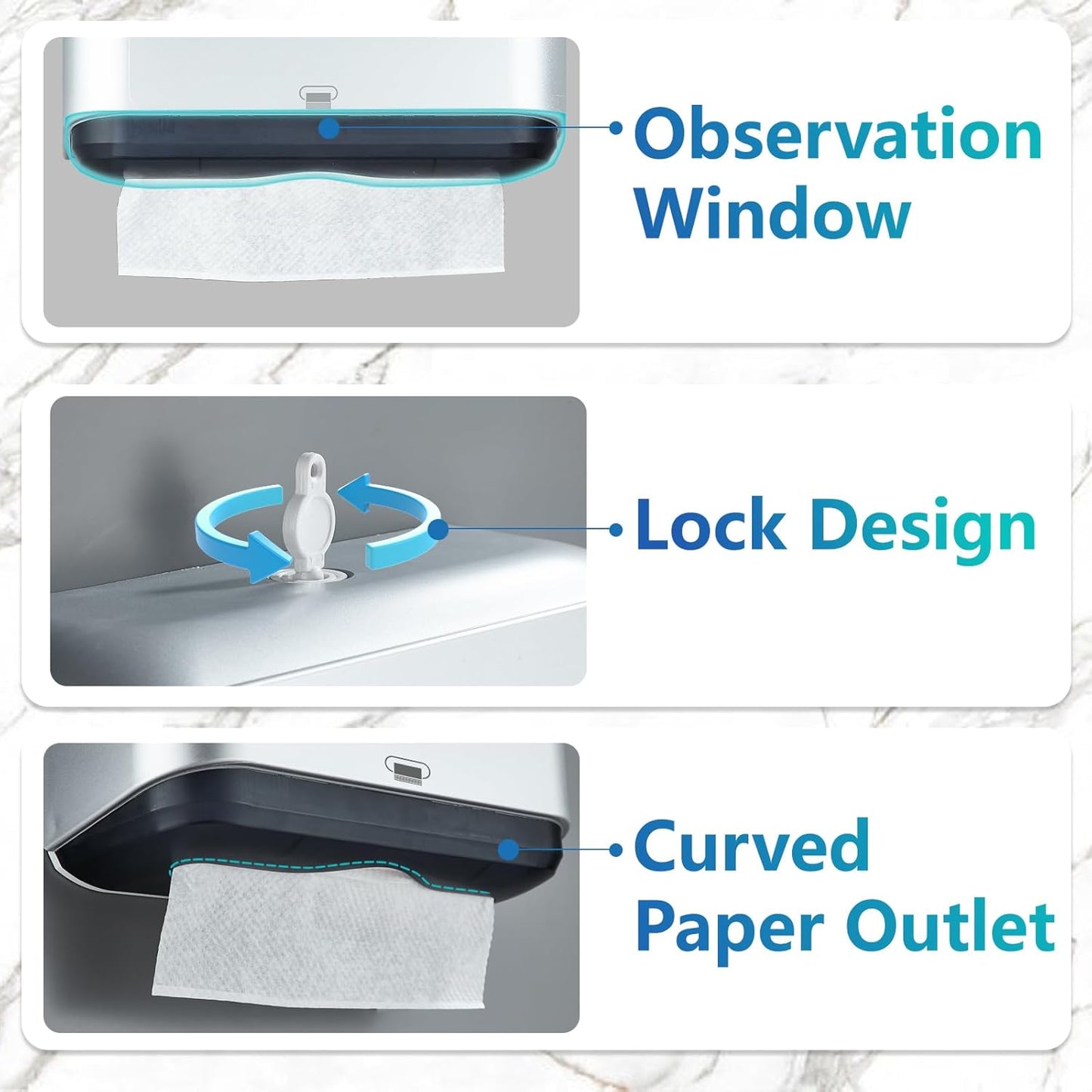 Trifold Hand Towel Dispenser for Bathroom - C Fold Paper Towel Dispenser Wall Mount with No-Hole Adhesive Installation, Compact 200 Sheets Large Capacity for Home, Apartment & RV