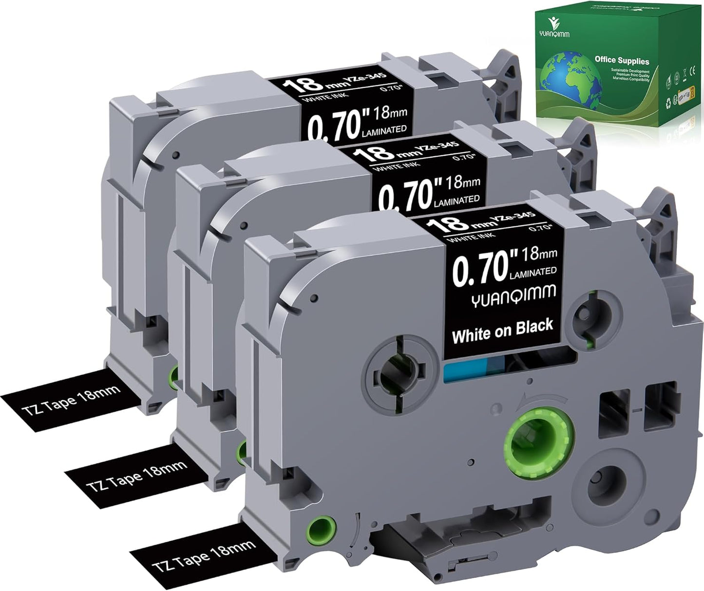 TZe-345 18mm TZe TZ Black Label Tape Compatible with Brother P Touch Label Maker Tape TZ-345 TZe345 TZ345 Label Tape 18mm 0.7 Laminated White on Black for PTD400 PTD410 PTD600, 3-Pack