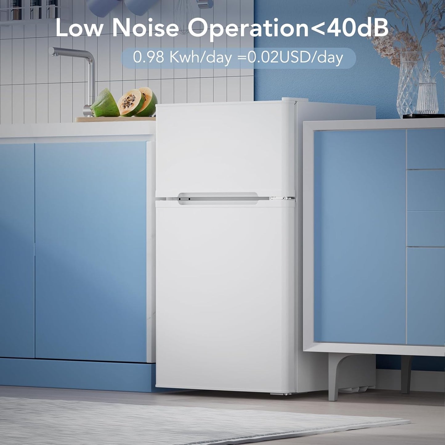 3.1 Cu.Ft Small Fridge with Freezer, Compact Refrigerator with 2 Doors, Mini Fridge with Adjustable Removable Glass Shelves for Bedroom, Dorm, Office or Apartment,White