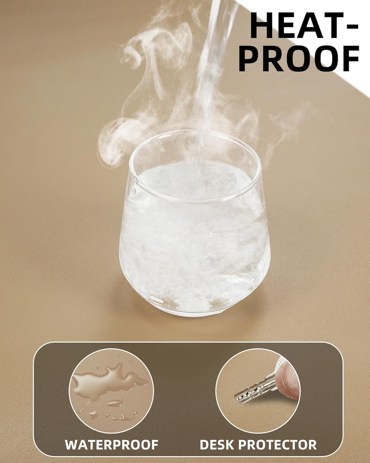 Leather Desk Pad Protector, Mouse Pad, Office Mat, Non-Slip PU Leather Blotter, Laptop Pad, Waterproof Writing Pad for Office and Home (Apricot, 31.5" x 15.7")