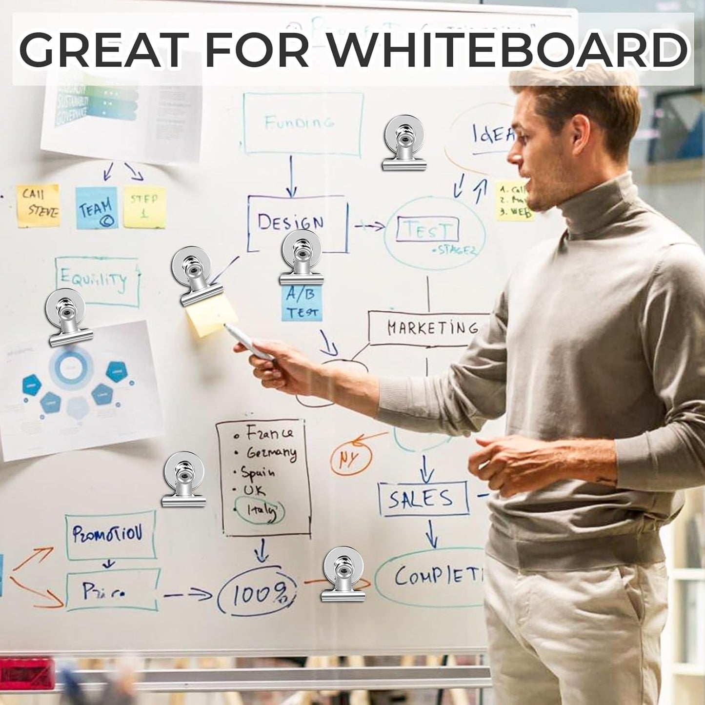 48 Pack Refrigerator Magnets Fridge Magnets, Strong Magnetic Clips, Magnet Clips Heavy Duty, Clip Magnets for Photo Displays, Whiteboard Magnets for Home, Office, Classroom