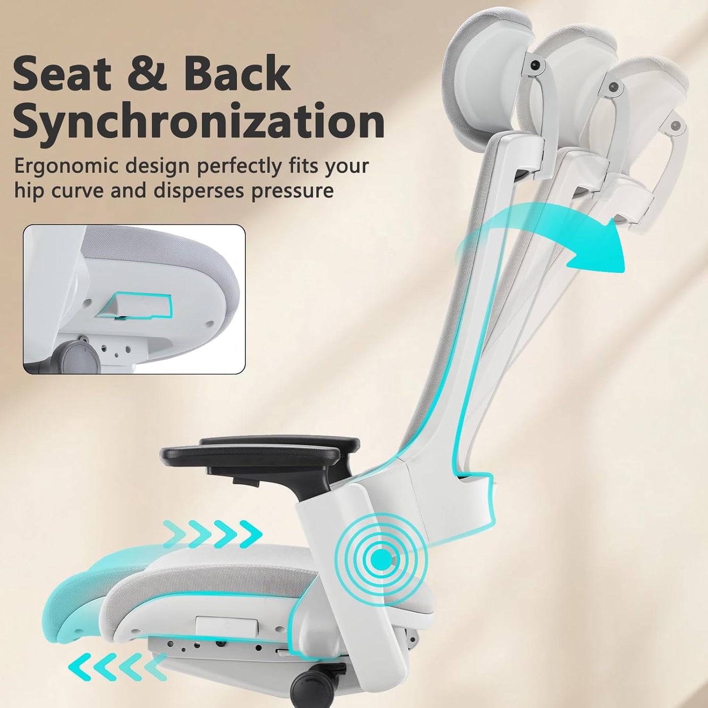 CLATINA Ergonomic High Swivel Executive Chair with Adjustable Height Head 3D Arm Rest Lumbar Support and Upholstered Back for Home Office Gray