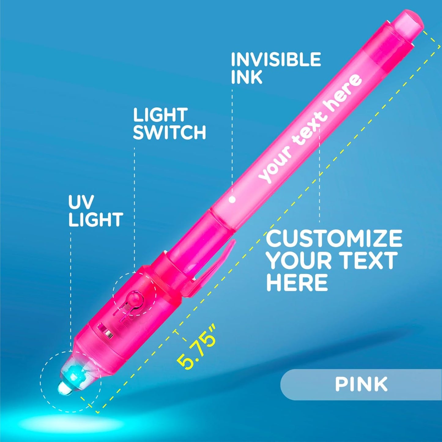 Personalized Invisible ink Pen with UV Light for Kids, Disappearing Ink magic Pen, Custom Secret Spy activity for ages 8-12, kids Gifts in bulk, 12 Pack, Assorted