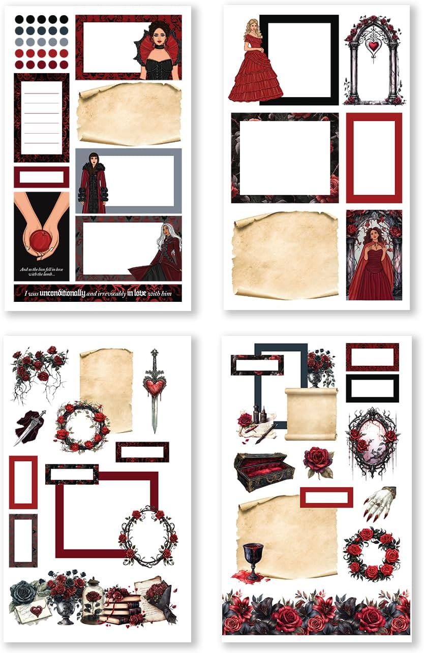 Rongrong Dark Hearts Halloween Planner Sticker Book – 24 Pages of Gothic, Vampire-Inspired Stickers – Perfect for Journals, Scrapbooks, Dark Academia & Spooky October Planner Spreads