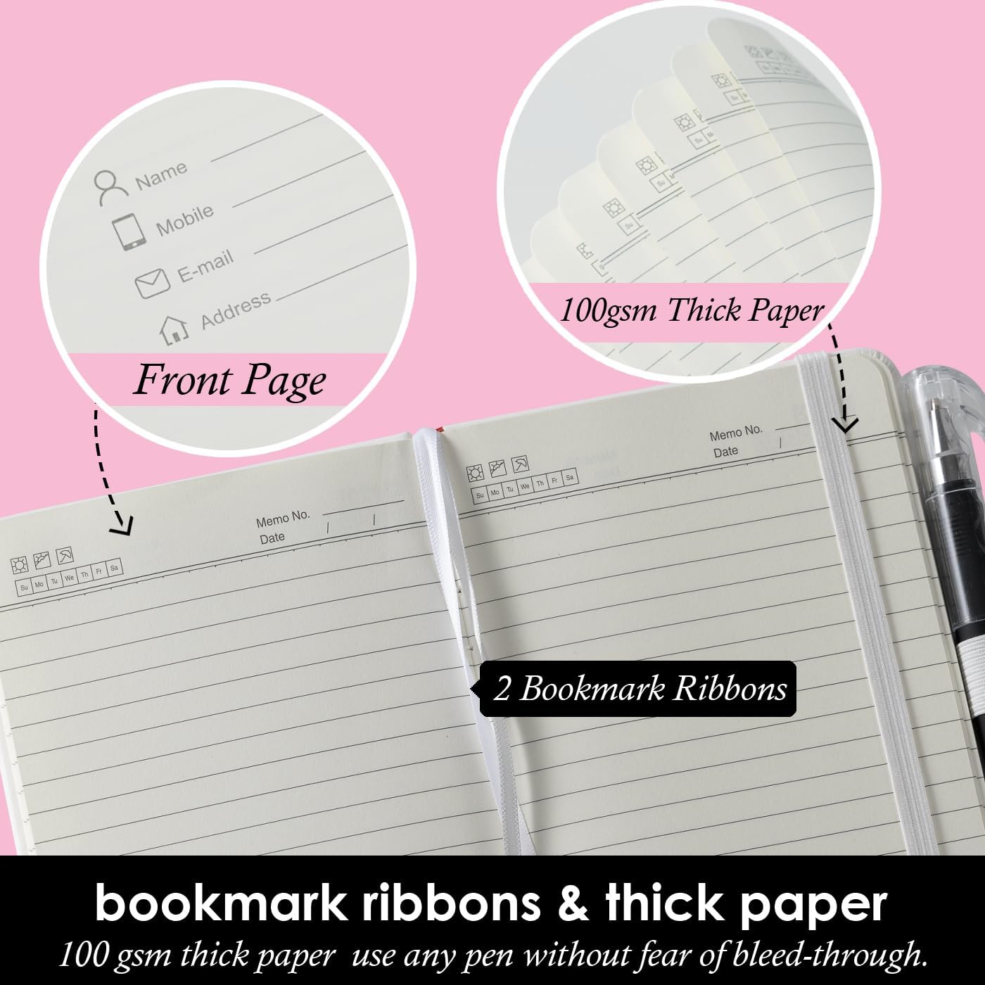 Small Notebook Pocket Size Journal 3.7" x 5.7" (3 Pack), A6 Mini Notepad with Pen, Small Leather Note Book, 100gsm Lined paper, 408 Pages, White