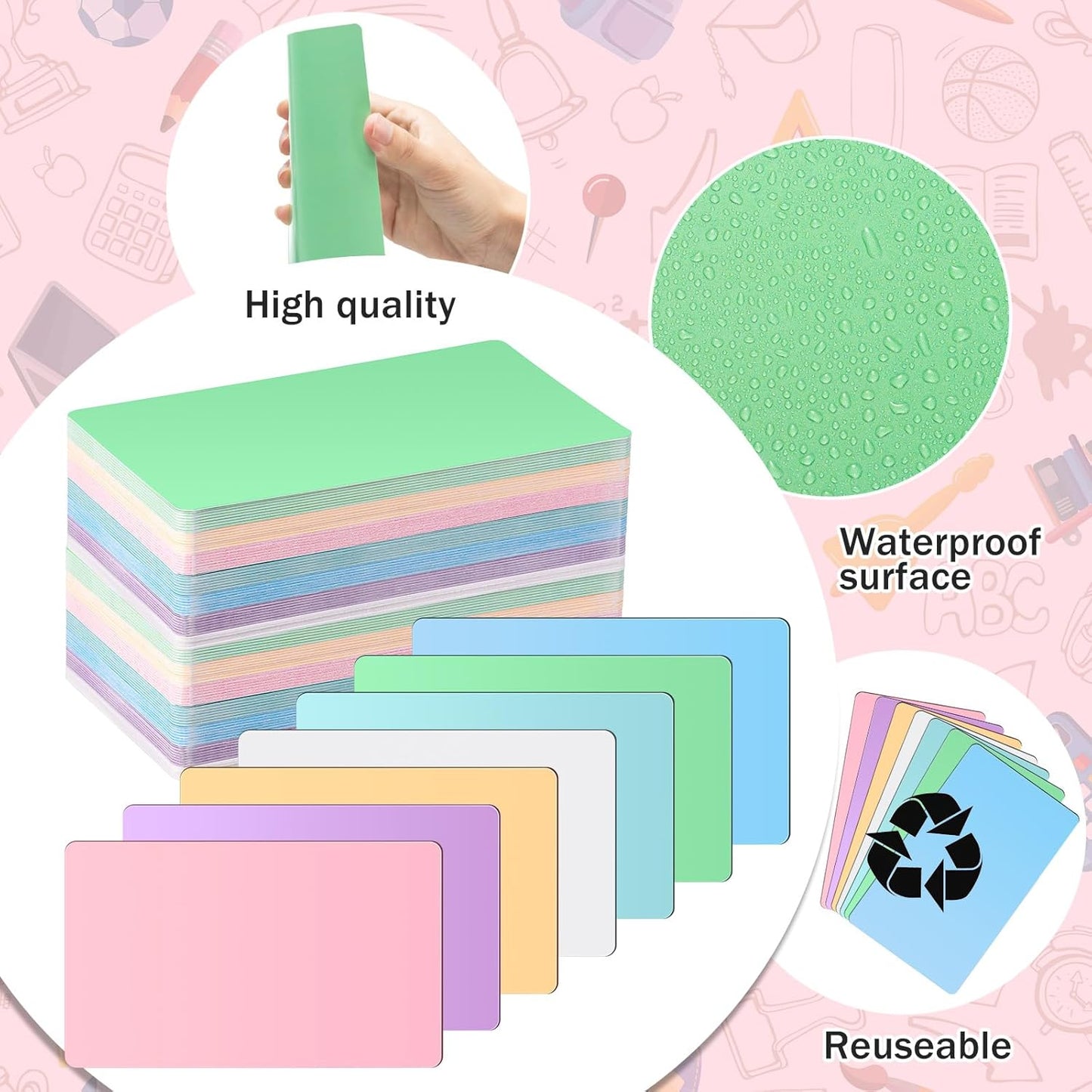 Harloon 100 Pcs Dry Erase Index Cards 3 x 5 Inch Laminated Reusable Dry Erase Note Cards Sheets for Office to Do List (Candy Color)