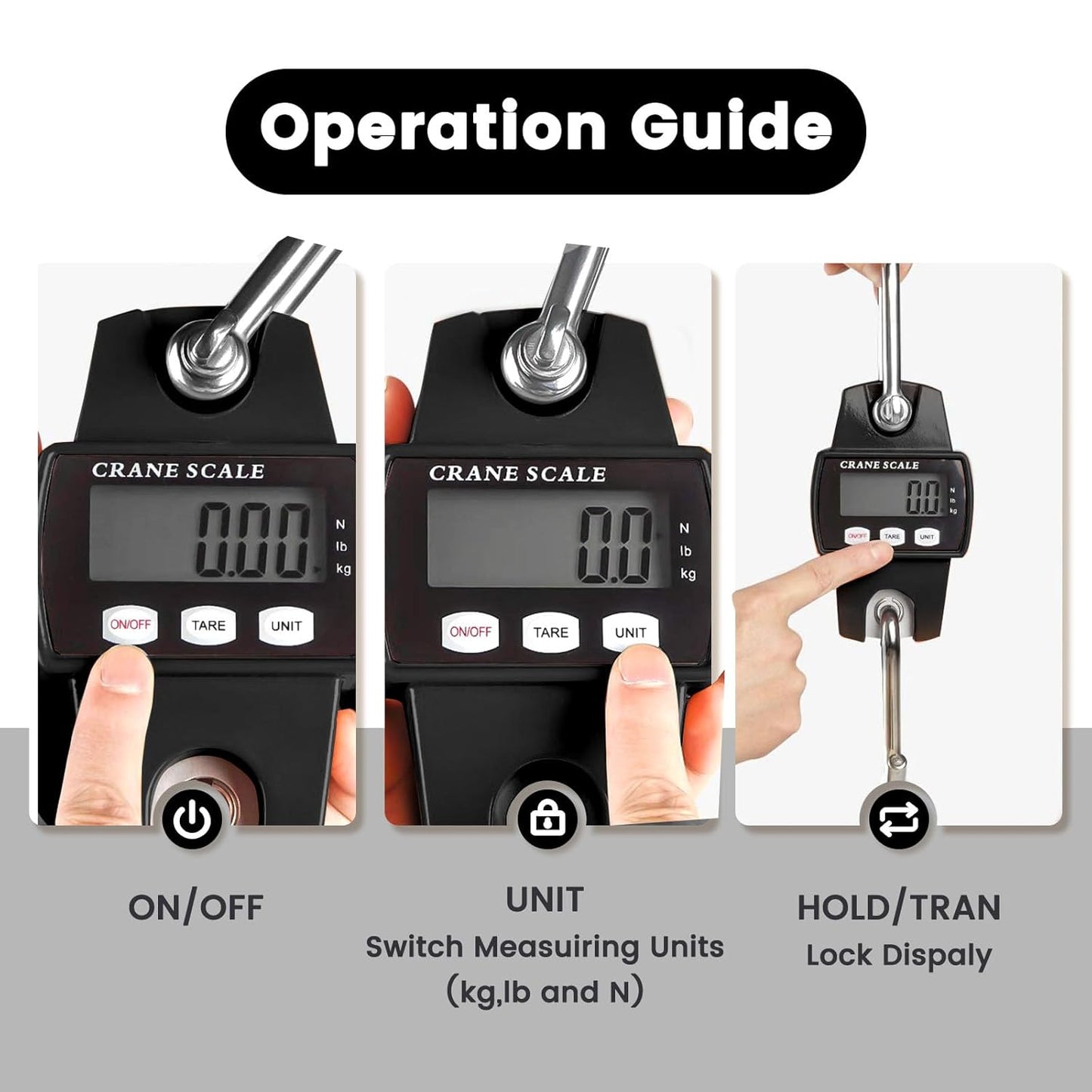 Digital Hanging Scale, 1102lb Crane Scale, 500kg Black Digital Electronic Weighing Scale with LCD Display for Hunting, Outdoor, Bass Fishing, Big Game, Farm