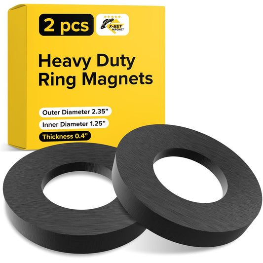 X-bet MAGNET Heavy Duty Ring Magnets - Ultra Strong 2.35 Inch (59 mm) Magnets with Holes for DIY & Crafts - Space Organization Set for Home, Kitchen, Workshop (2 pcs)
