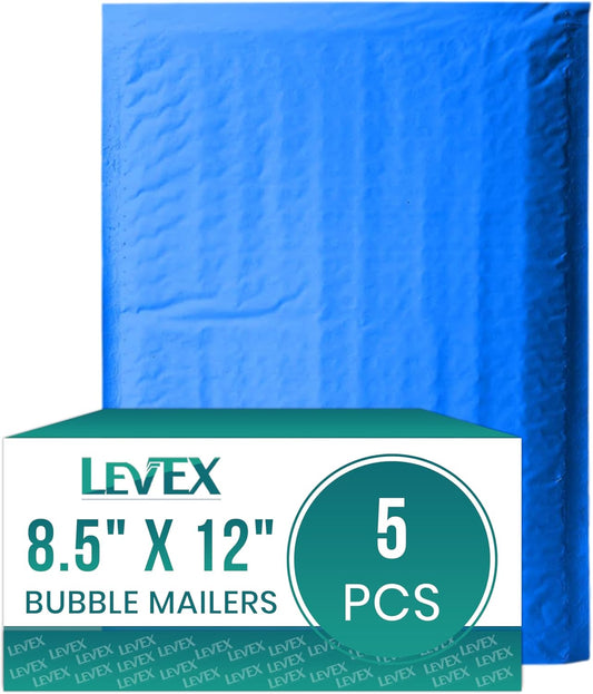 Levex - #2 8.5" x 12" [5 Pack] Blue Poly Bubble Mailers, Padded Envelope Mailers, Packing Envelope & Mailing Bags for Shipping