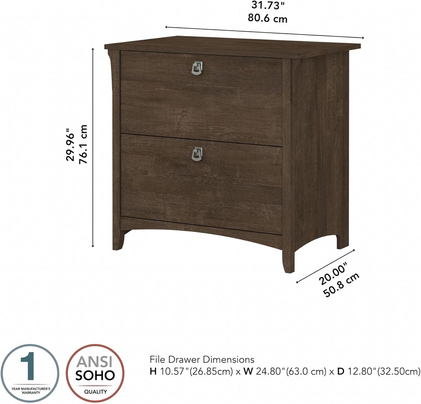 Bush Furniture Salinas 2 Drawer Lateral File Cabinet in Ash Brown