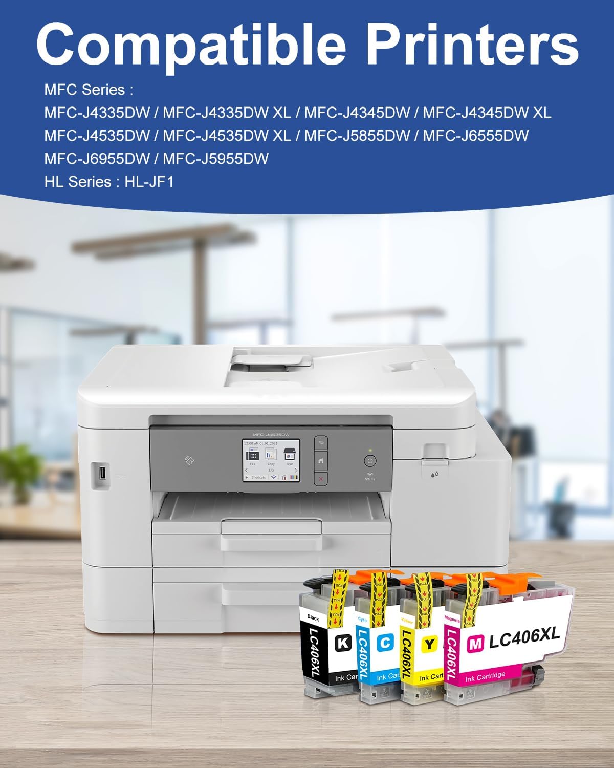 4-Pack LC406XL Ink Cartridges Compatible for Brother MFC-J4335DW MFC-J5855DW MFC-J6555DW MFC-J4535DW MFC-J6955DW MFC-J4345DW MFC-J5955DW Printer, Black Cyan Magenta Yellow