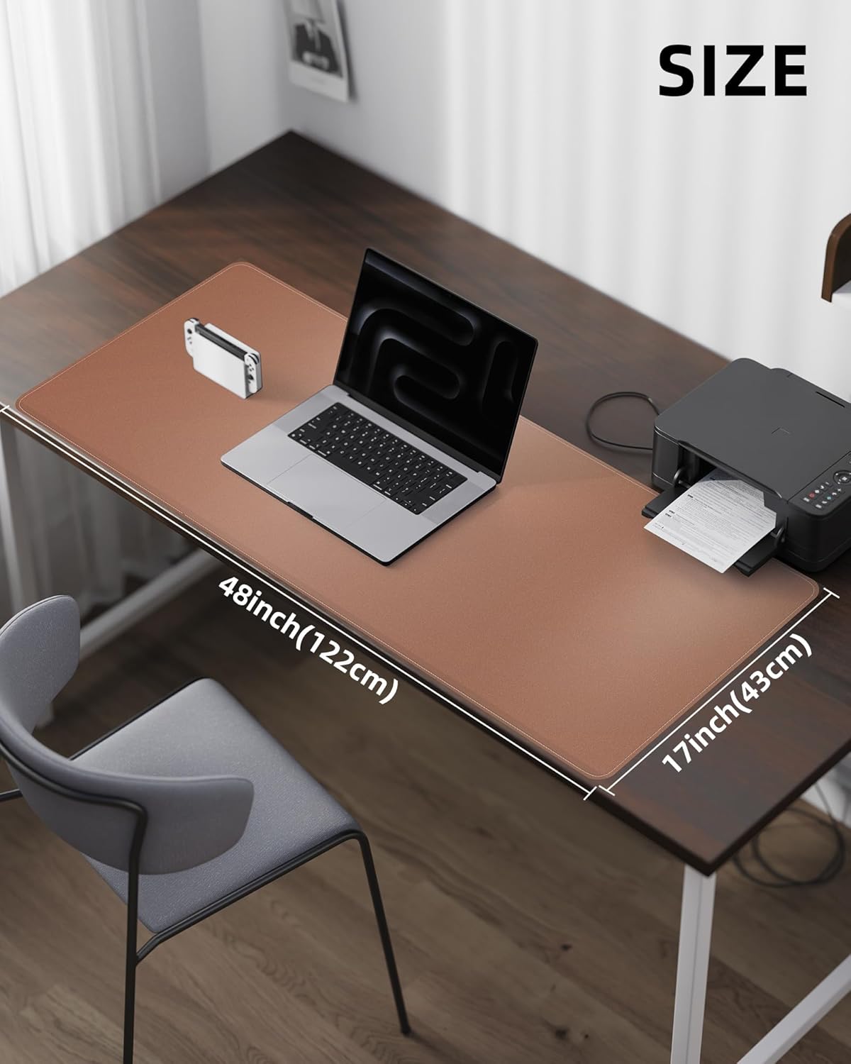 Large Desk Mat - 48" x 17"Leather Desk Pad Protector, Office Desk Mat, Non-Slip PU Leather Large Mouse Pad, Waterproof Desk Blotter Mat, Desk Cover for Office and Home (Champagne Gold)