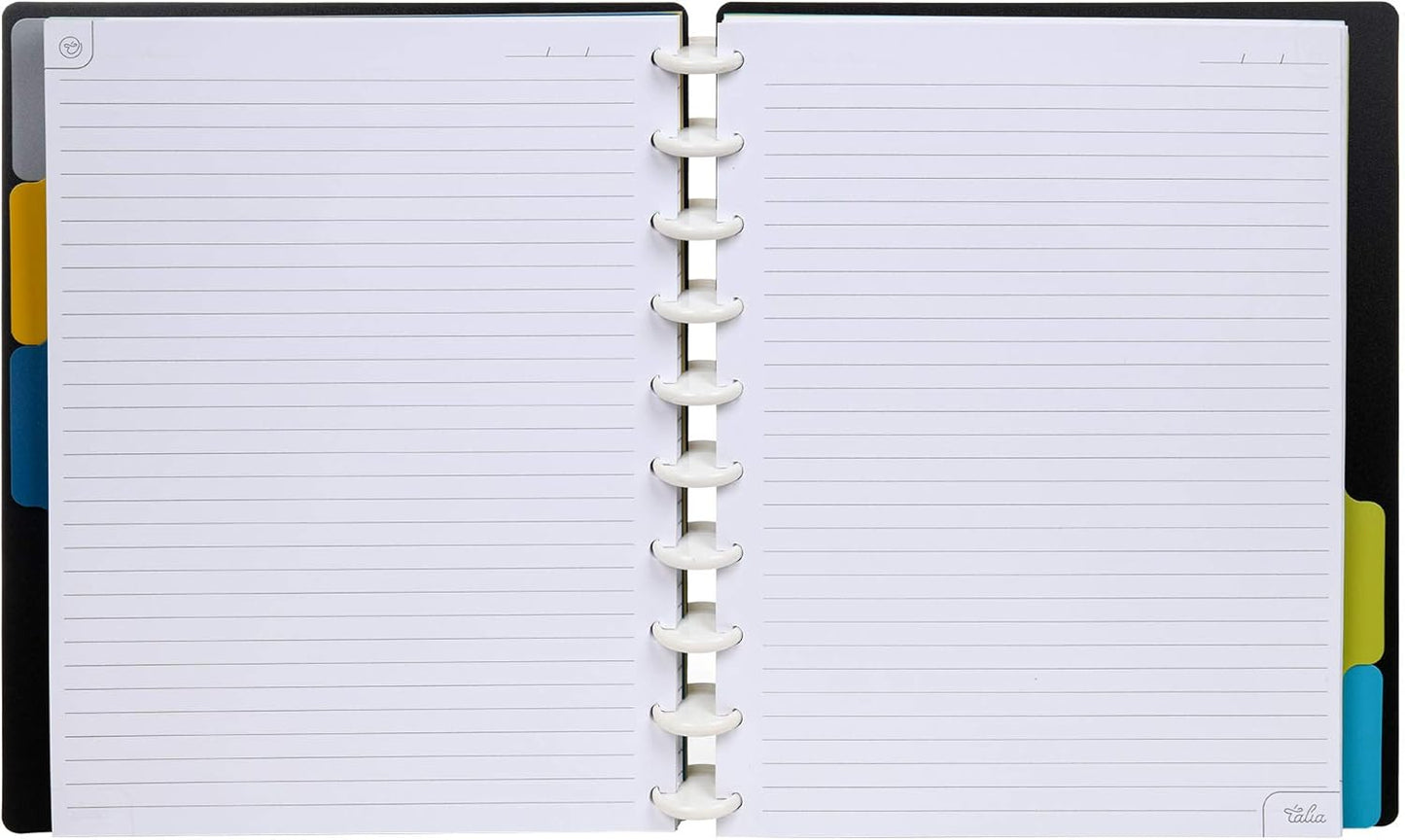 Talia Discbound Notebooks, Planner, Customizable, (Black, Midsize (7.5in x 9.75in))