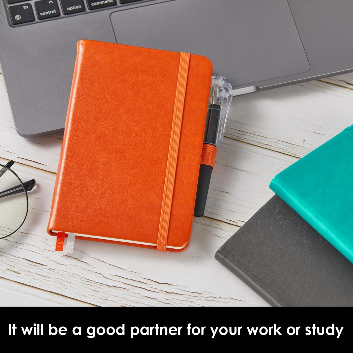 Small Journal Notebook, 3 Pack Mini Pocket Notepads with Pen for Work Writing, Small Leather Note Book Note Pad with 100GSM Premium Paper, No Bleed, 3.7" x 5.7", Orange
