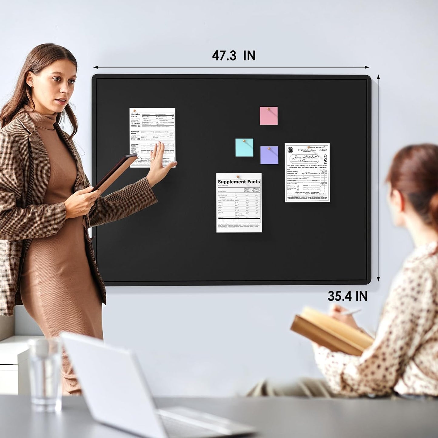 MaxGear Large Bulletin Board 48" x 36", Foldable Felt Board Vision Board Supplies, Cork Board for Office, Home, School, Small Pin Boards for Walls Decorative Display Board Black