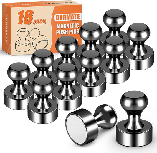 18 Pack Strong Whiteboard Magnets, Small Refrigerator Magnets Push Pins, Black Dry Erase Board, Magnetic Spider for Kitchen, Office, Gadgets, Desk Accessories, Shopping List,