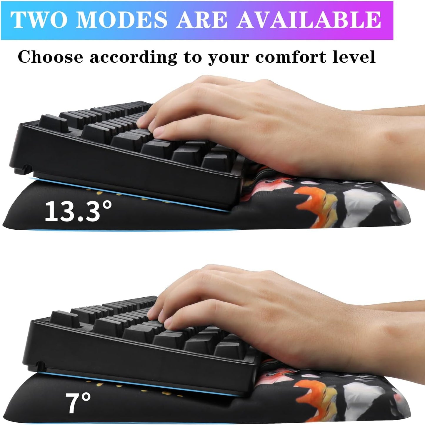 Computer Keyboard Stand with Wrist Rest, Ergonomic Tilted Keyboard Holder - Keyboard Riser with Wrist Pad - Keyboard Tray Support for Office Home - Black Flowers