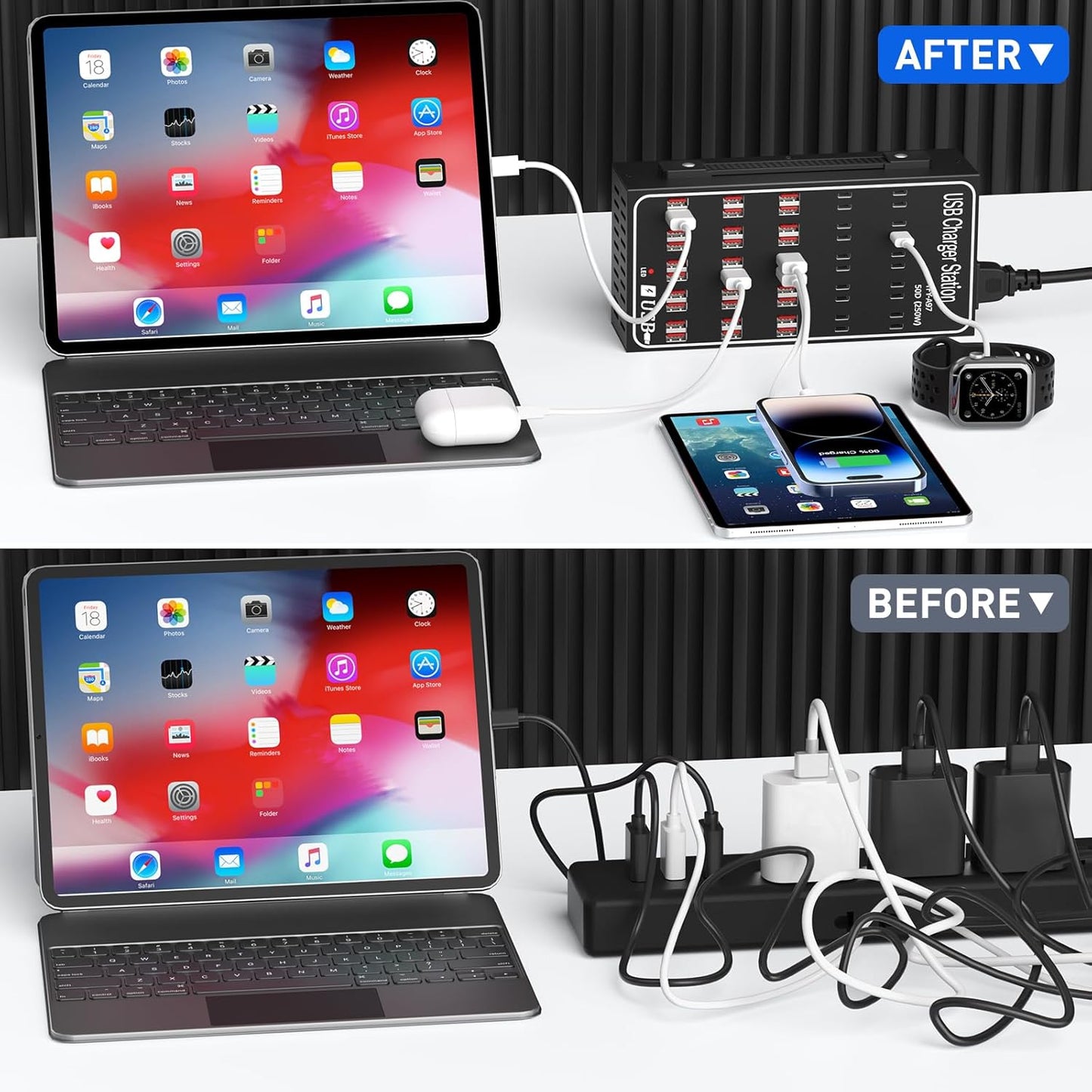 250W Desktop Charging Station, 30 USB A + 20 USB C, Multi Port Charging Station for Phones, Tablets, Watches, and More [Lcoco&Dream]