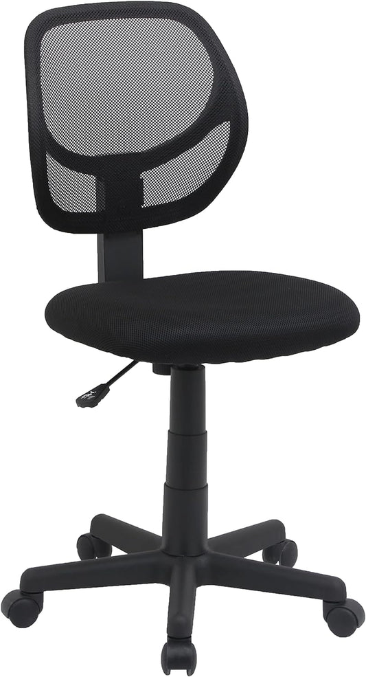 Amazon Basics Rolling Desk Chair, Adjustable, Low Back, Padded Seat, Breathable Mesh, Swivel, Black, 21.25" D x 22.5" W x 38" H