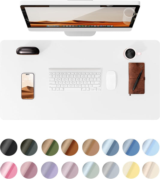 YSAGi Leather Desk Protector, Office Mat, Large Mouse Mat, Non-Slip PU Leather Blotter, Laptop Desk Pad, Waterproof Writing Pad for Office and Home (White, 35.4" x 17")