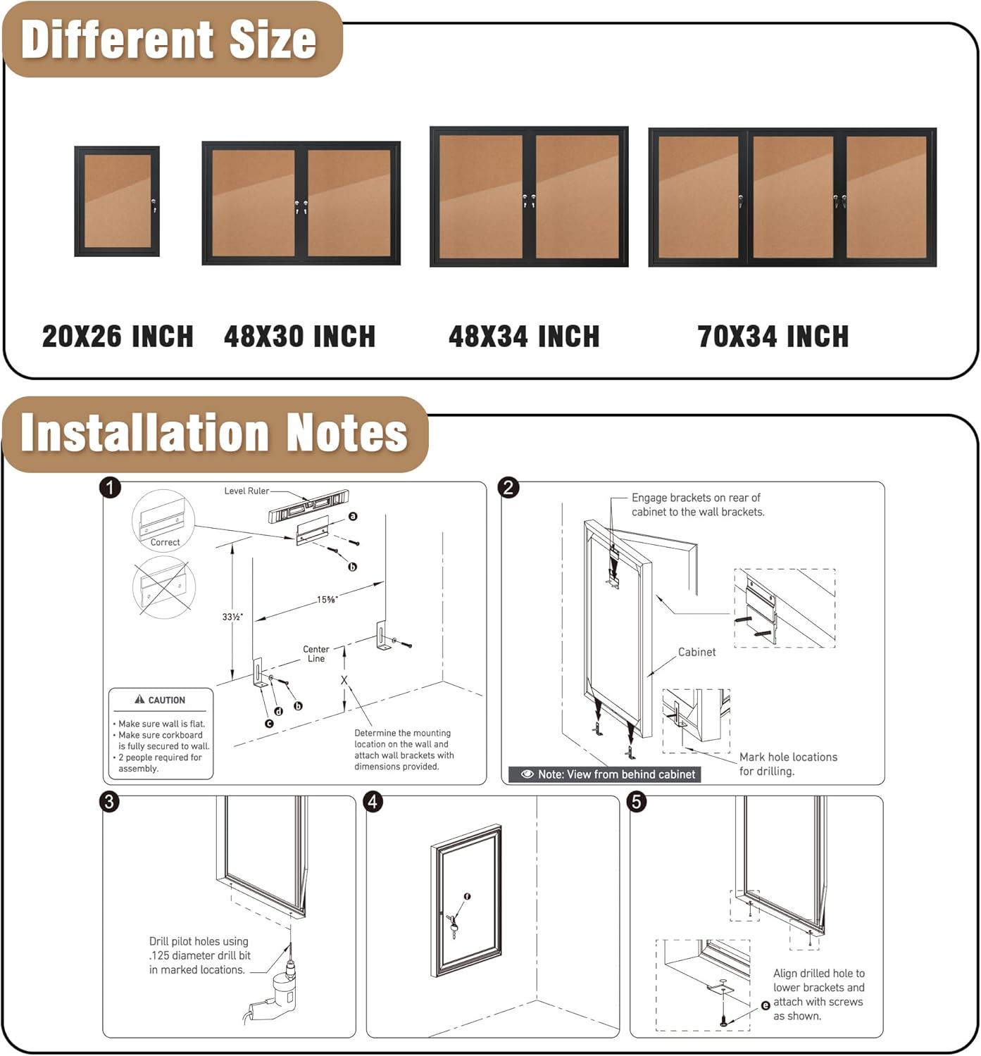 26"x20" Enclosed Bulletin Board, Outdoor Lockable Weather-Resistant Aluminum Cork Noticeboard for School & Office, Silver Frame w/Black Flet